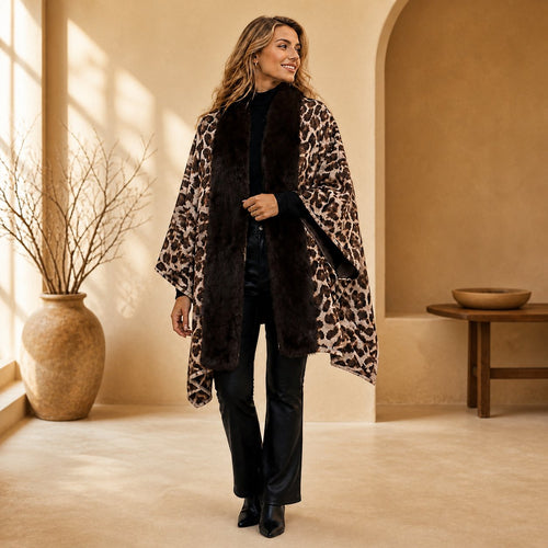Stola Luipaardprint met Faux Fur Rand - 60x200 cm