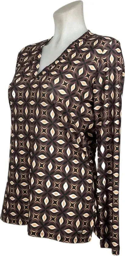 Angelle Milan – Travelkleding voor dames – Cappuchino Patroon blouse – Ademend – Kreukvrij – Duurzame Jurk - Mapsy B.V