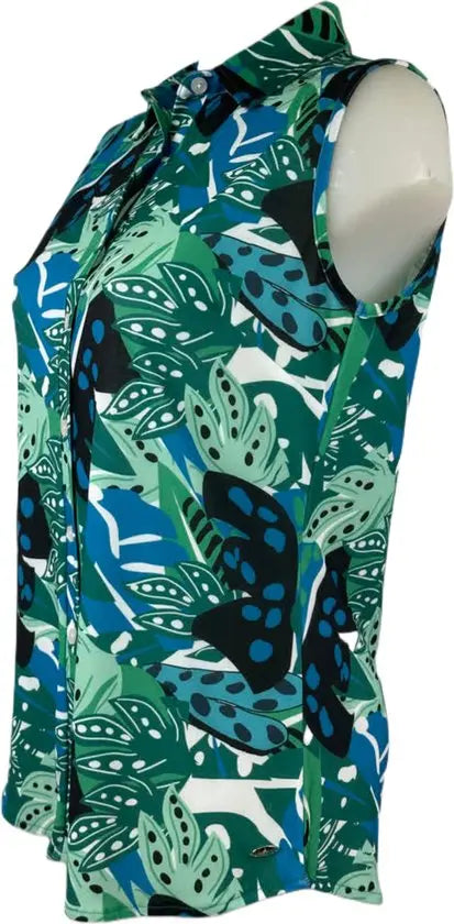 Angelle Milan – travelstof blouse – Blauwe Mouwloze Blouse – Ademend – Kreukherstellend – Duurzame blouse - Mapsy B.V