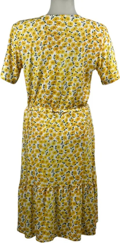 Angelle Milan – travelstof jurk voor dames – Gele Bloemenjurk met Strik – Ademend – Kreukherstellend – Duurzame jurk - Mapsy B.V