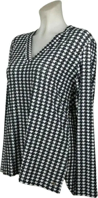 Angelle Milan – travelstof blouse – Zwart/Witte Patroon blouse – Ademend – Kreukvrij - Mapsy B.V