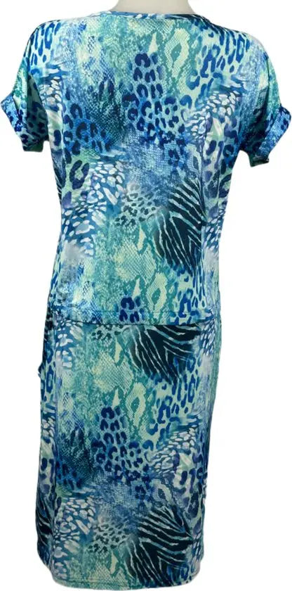 Angelle Milan – travelstof jurk – Zeeblauw/groene Strik Jurk – Ademend – Kreukherstellend – Duurzame jurk - Mapsy B.V