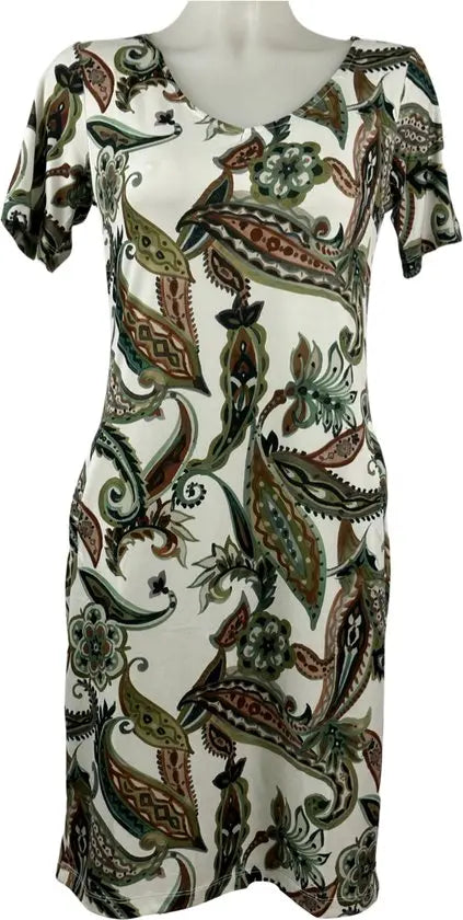Angelle Milan – travelstof jurk – Groen/witte print Jurk – Ademend – Kreukherstellend – Duurzame jurk - Mapsy B.V