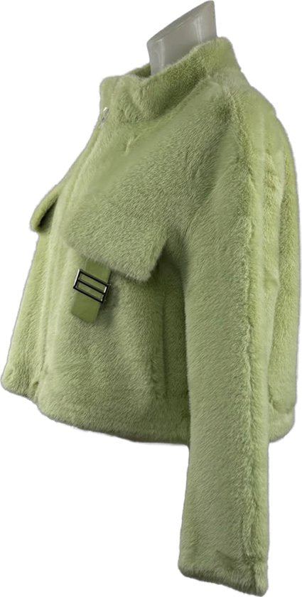 Luxe Imitatiebont Jas in Faux Fur - Stijlvolle Groene Korte Jas - Must have Winter- One Size