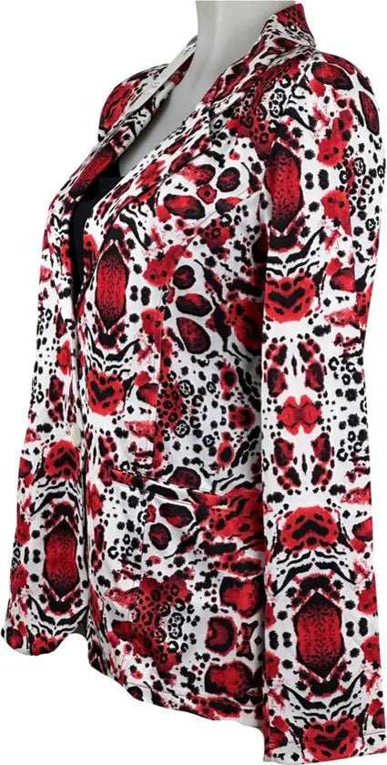 Angelle Milan - Rood-wit print blazer voor Dames - Travelstof - Comfort - Strijkvrij - Duurzaam - Maat S - In 5 maten!