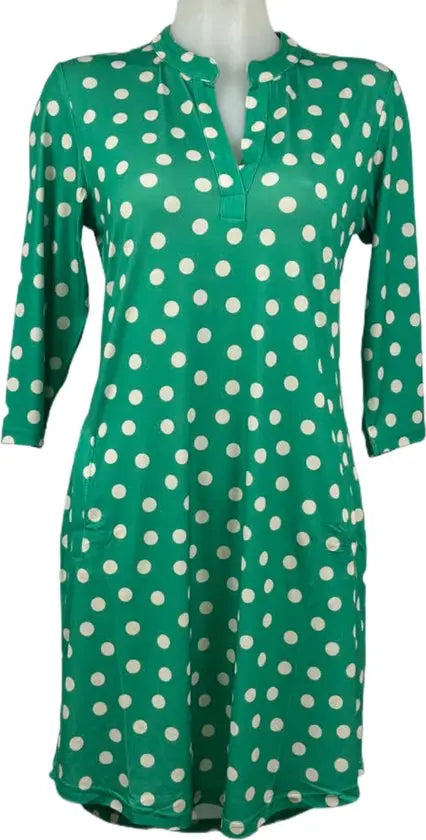 Angelle Milan – travelstof jurk – Groen/wit gestipte Jurk – Ademend – Kreukherstellend – Duurzame jurk - Mapsy B.V