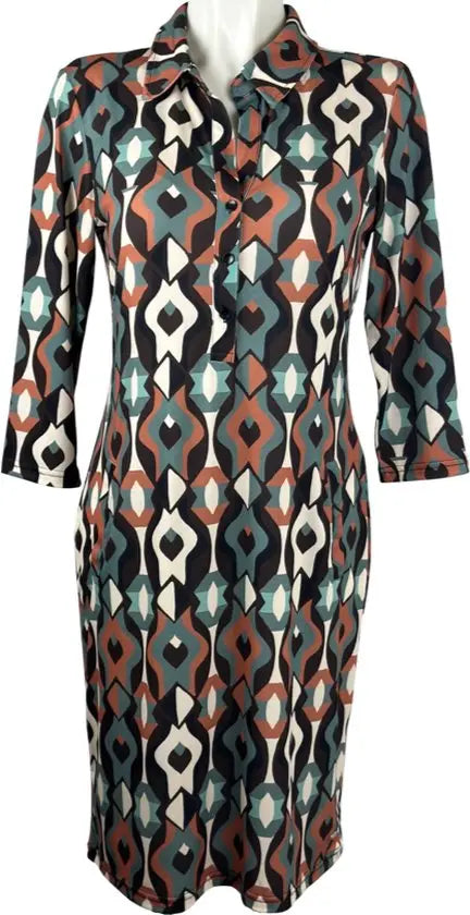 Angelle Milan - Travelstof jurk - Multi-Blauwe Jurk - Ademend - Kreukherstellend - Duurzame zomerjurk - in 5 maten! - Mapsy B.V