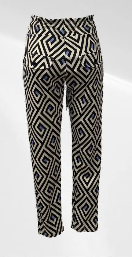 Angelle Milan - Casual travelstof broek - Beige met ruiten - Met taillekoord - Travelstof - In 5 maten beschikbaar - Mapsy B.V