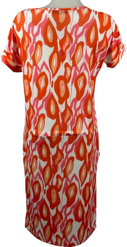 Angelle Milan – travelstof jurk – Rood/Oranje/Witte Strik Jurk – Ademend – Kreukherstellend – Duurzame jurk - Mapsy B.V