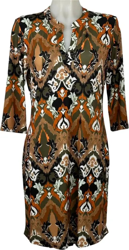 Angelle Milan - travelstof jurk - Bloemen print Oranje/Groen - Ademend - Kreukherstellend - Duurzame zomerjurk - in 5 maten! - Mapsy B.V
