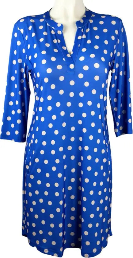 Angelle Milan - travelstof jurk - Blauw/Creme Jurk - Ademend - Kreukherstellend - Duurzame zomerjurk - in 5 maten! - Mapsy B.V