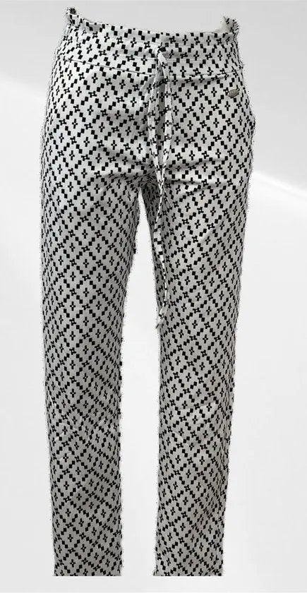 Angelle Milan Casual Broek - Wit met Ruiten - travelstof broek - Mapsy B.V