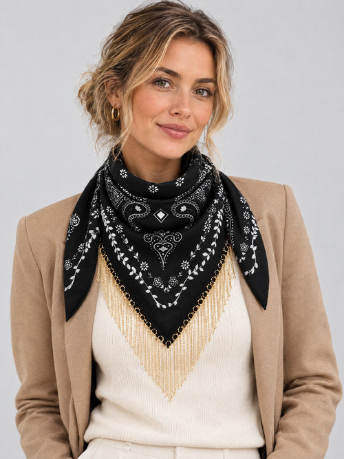 Bandana Sjaal Paisley met Gouden Kettingfranje