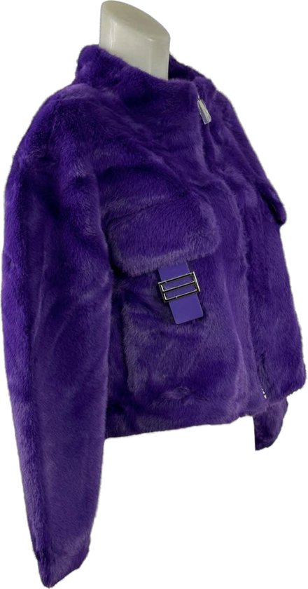 Luxe Imitatiebont Jas in Faux Fur - Stijlvolle Paarse Korte Jas - Must have Winter - One Size