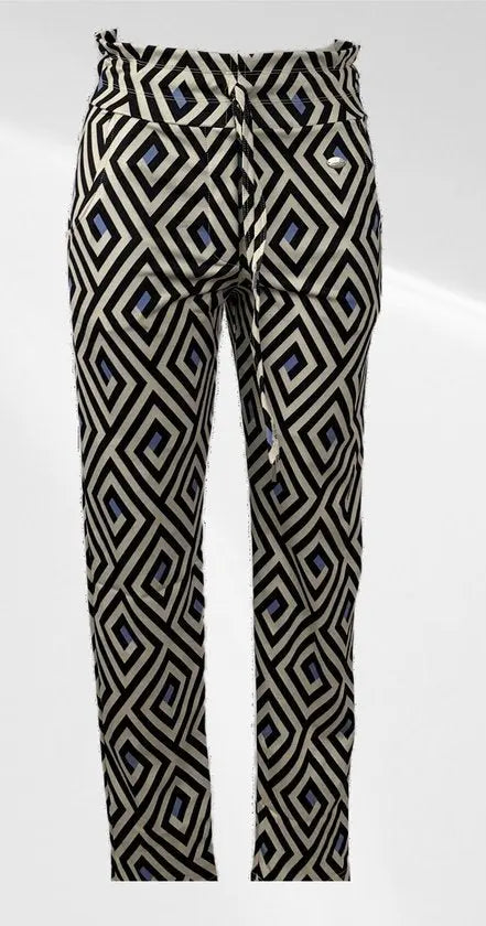 Angelle Milan - Casual travelstof broek - Beige met ruiten - Met taillekoord - Travelstof - In 5 maten beschikbaar - Mapsy B.V