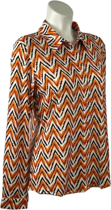 Angelle Milan - Oranje/Zwarte Blouse voor Dames - Travelstof - Ademend - Kreukherstellend - Duurzaam - in 5 maten!