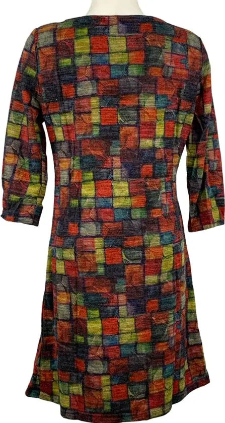 Vegas Herfstcollectie - Dames A-lijn Jurk - Patchwork ontwerp - Ritsdetail zijkant - Ademende stof - Maat S - in 5 maten!