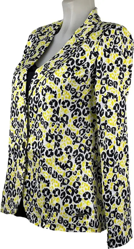 Angelle Milan - Licht gele bloemenprint travelstof blazer voor Dames - Travelstof - Comfort - Strijkvrij - Duurzaam - In 5 maten! - Mapsy B.V