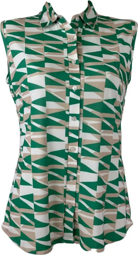 Angelle Milan – travelstof blouse – Groene Mouwloze Blouse – Ademend – Kreukherstellend – Duurzame blouse - Mapsy B.V