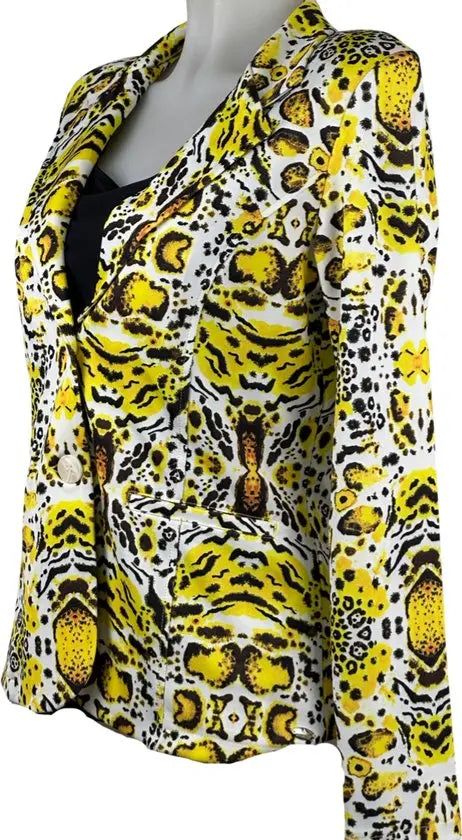 Angelle Milan - Gele tijgerprint travelstof blazer voor Dames - Travelstof - Comfort - Strijkvrij - Duurzaam - In 5 maten! - Mapsy B.V