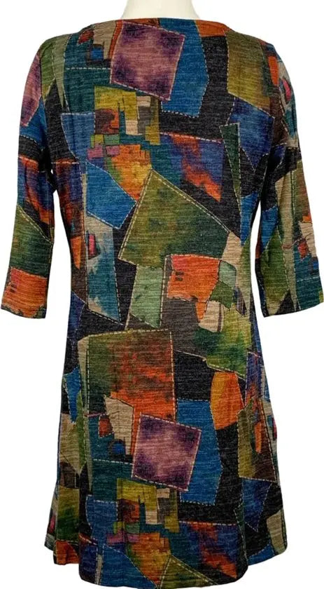 Vegas Herfstcollectie - Dames Shift Jurk - Abstract Geometrisch Motief - Comfortabele pasvorm - Ademende stof - Maat M - in 5 maten!