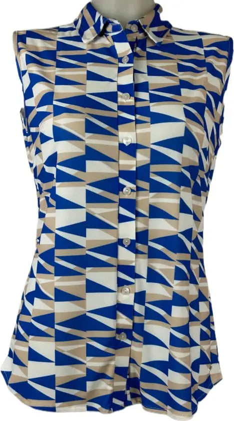 Angelle Milan – travelstof blouse – Blauwe Mouwloze Blouse – Ademend – Kreukherstellend – Duurzame blouse - Mapsy B.V