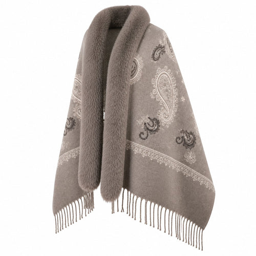 Paisley Stola met Faux Fur Rand - 65x180 cm