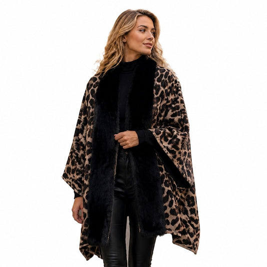 Stola Luipaardprint met Faux Fur Rand - 60x200 cm