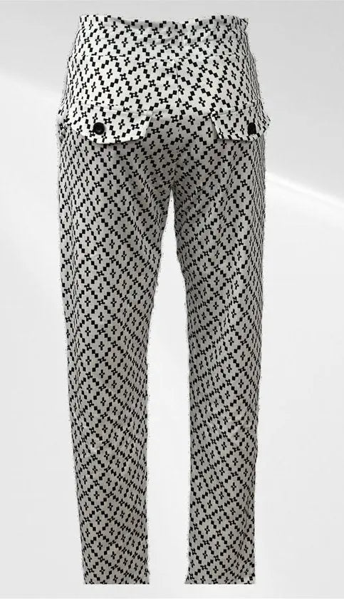 Angelle Milan - Casual broek - Wit met ruiten - Met taillekoord - Travelstof - In maat L - In 5 maten beschikbaar