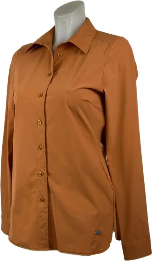 Angelle Milan – travelstof blouse – Oranje Casual Blouse – Ademend – Casual – Duurzame Blouse - Mapsy B.V