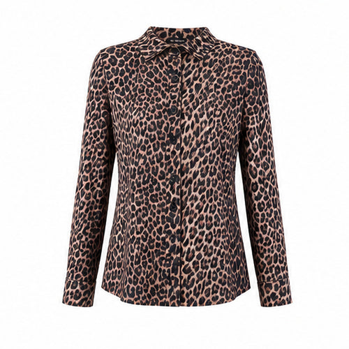 Angelle Milan Travelstof Blouse - Bruin Zwart Luipaardprint