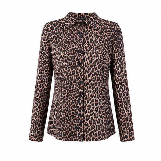 Angelle Milan Travelstof Blouse - Bruin Zwart Luipaardprint