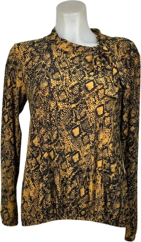 Angelle Milan – travelstof blouse – Gele Snake blouse met Koord – Ademend – Kreukvrij – Duurzame Blouse - Mapsy B.V