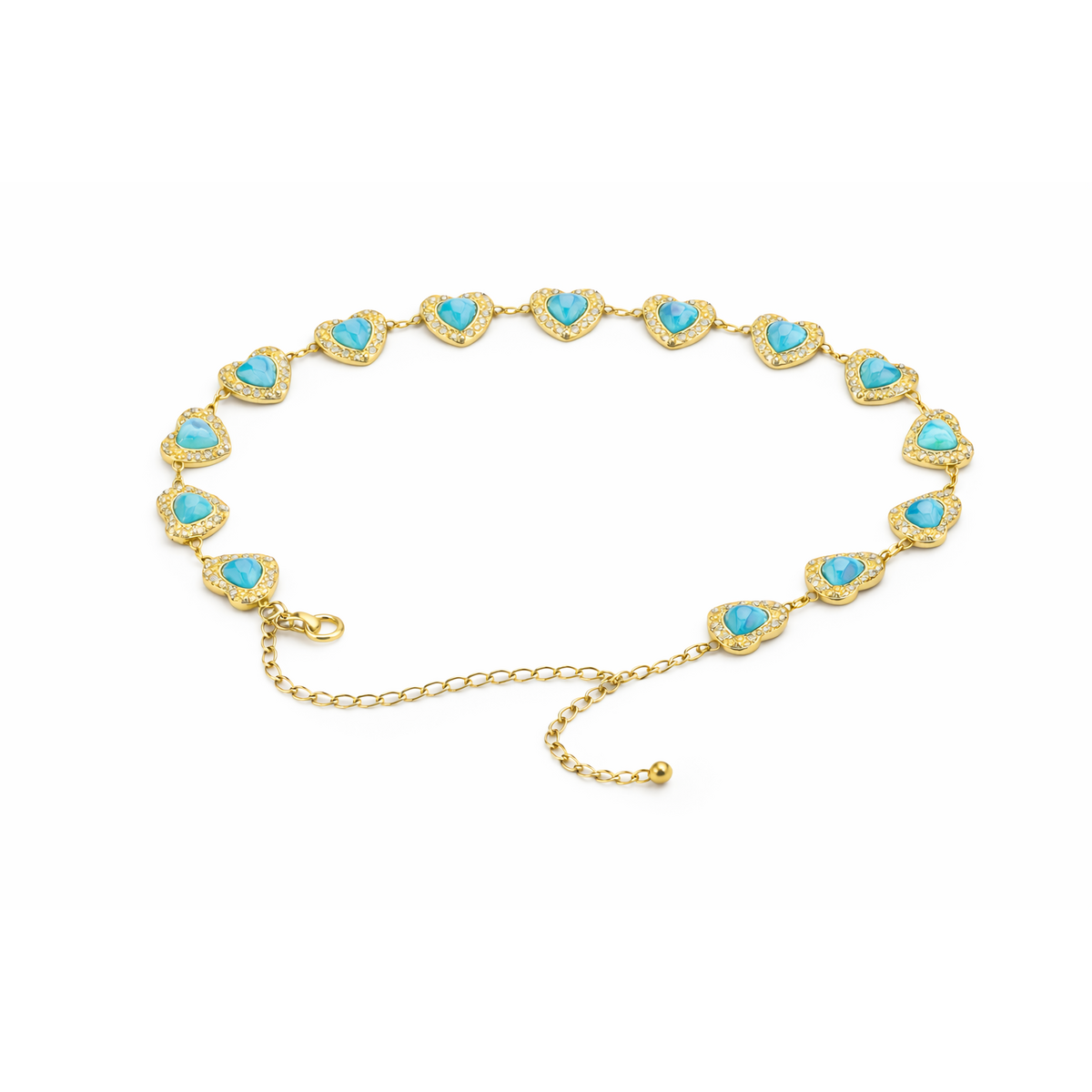 HS Metalen Riem - In 3+ Kleuren - Hartjes met Edelsteen - Blauw