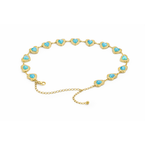 HS Metalen Riem - In 3+ Kleuren - Hartjes met Edelsteen - Blauw