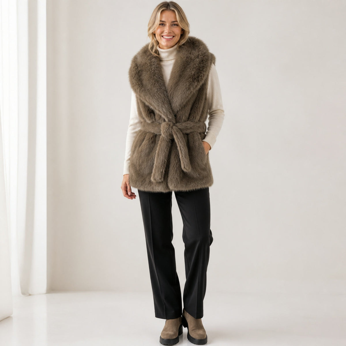 Faux Fur Gilet met Ceintuur - One Size