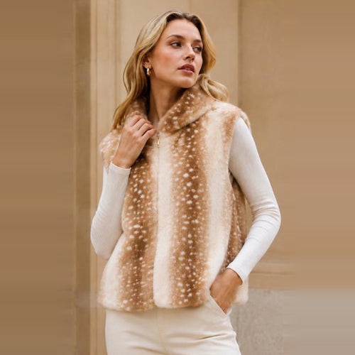 Faux Fur Bodywarmer met Capuchon - Hertenprint