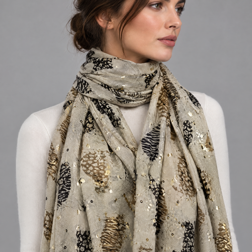 Sjaal met Kattenprint en Goudfolie - 70x180 cm