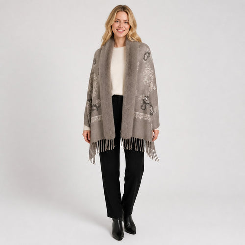 Paisley Stola met Faux Fur Rand - 65x180 cm