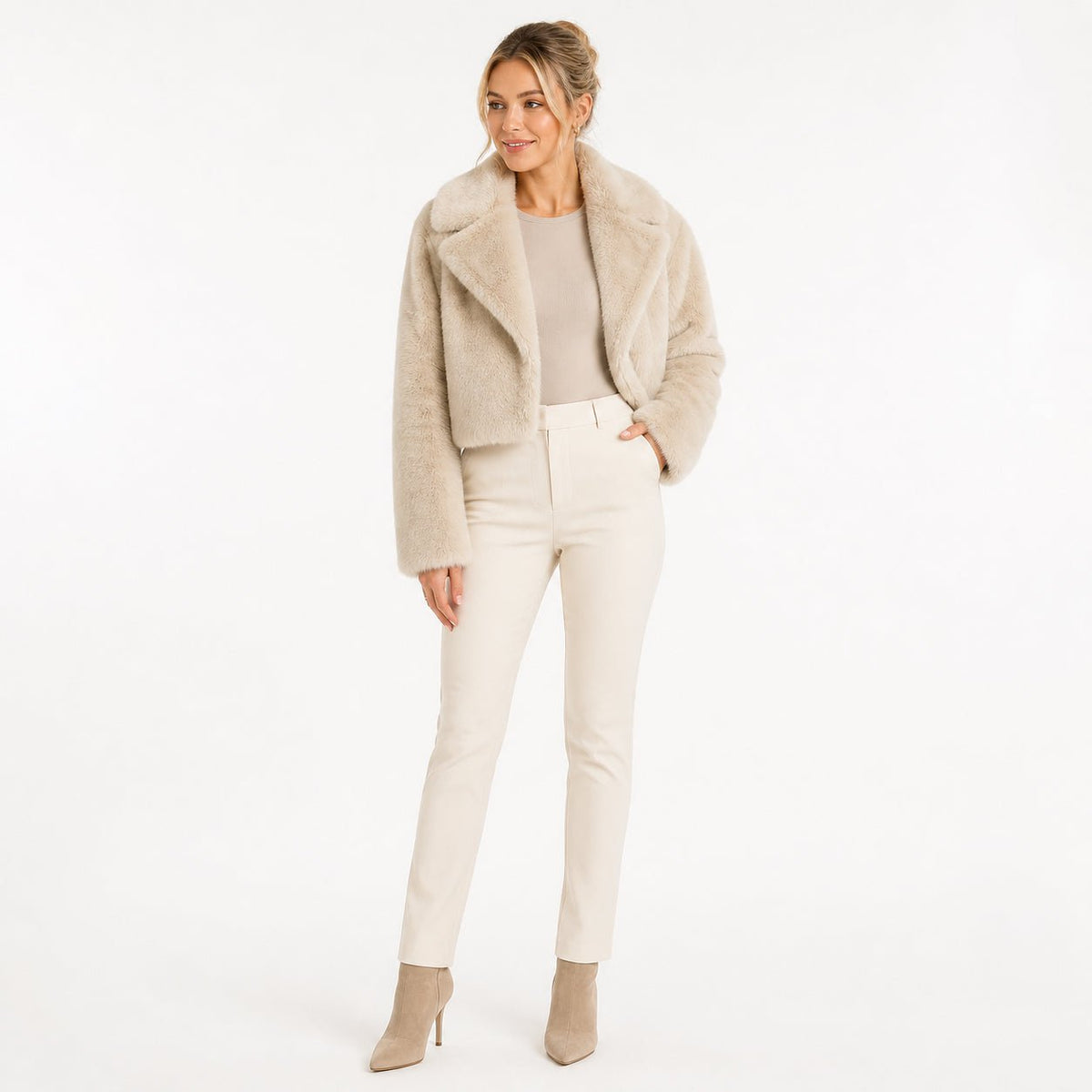 Faux Fur Jas Kort - One Size - Zwart & Beige