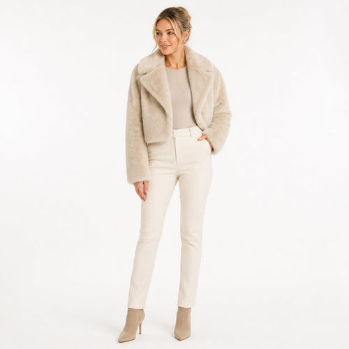 Faux Fur Jas Kort - One Size - Zwart & Beige