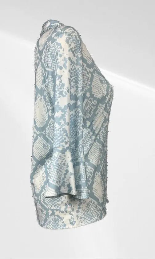 Angelle Milan - Casual travelstof blouse - Blauwe print - Travelstof - In 5 maten verkrijgbaar - Mapsy B.V