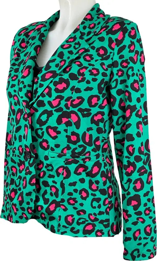 Angelle Milan - Groen-fuchsia print travelstof blazer voor Dames - Travelstof - Comfort - Strijkvrij - Duurzaam - In 5 maten! - Mapsy B.V