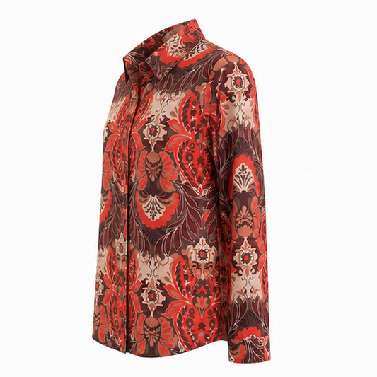 Angelle Milan Travelstof Blouse - Bruin Koraal Ornamentele Bloemenprint