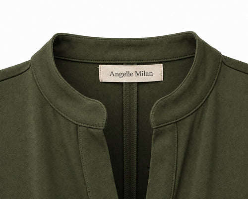 Angelle Milan Travelstof Jurk - Army Groen Effen - Driekwart Mouw