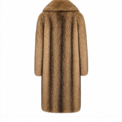 Lange Faux Fur Jas - One Size - Donkerbruin & Camel