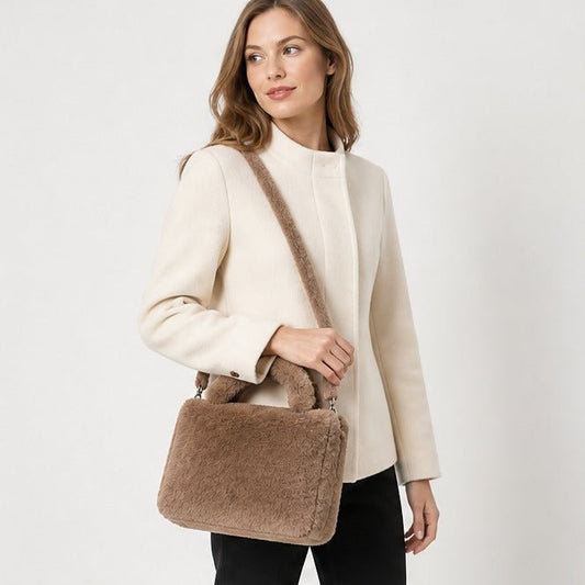Rechthoekige Faux Fur Handtas met Schouderband