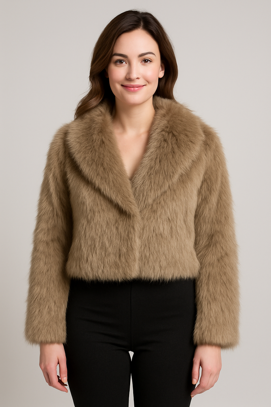 Faux Fur Dames Jas Taupe