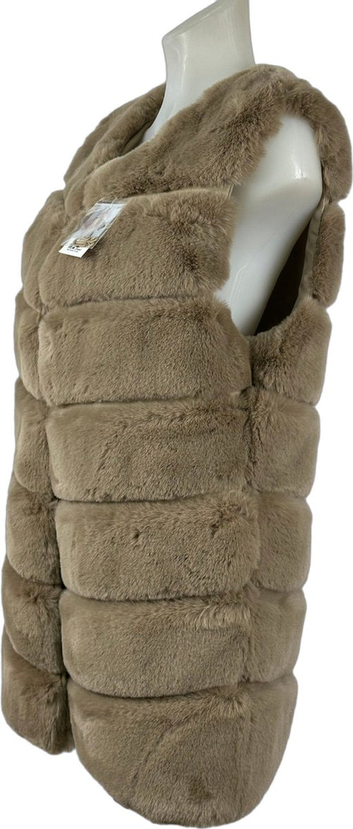 Luxe dames bodywarmer van imitatiebont - 100% Acryl, Taupe - Trendy en Warm - One Size! - Mapsy B.V