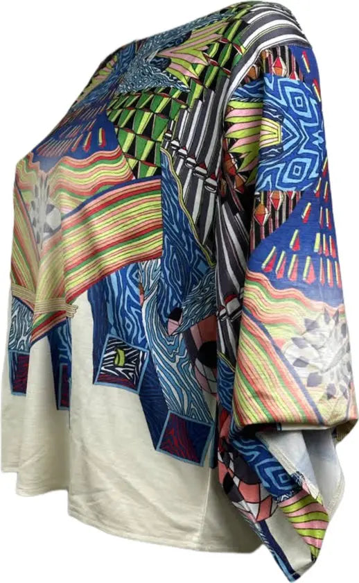 Soggo - Travelkleding voor dames - Multiprint blauwe blouse - Ademend - Kreukvrij - Duurzame Jurk - in 2 maten - Maat M/L